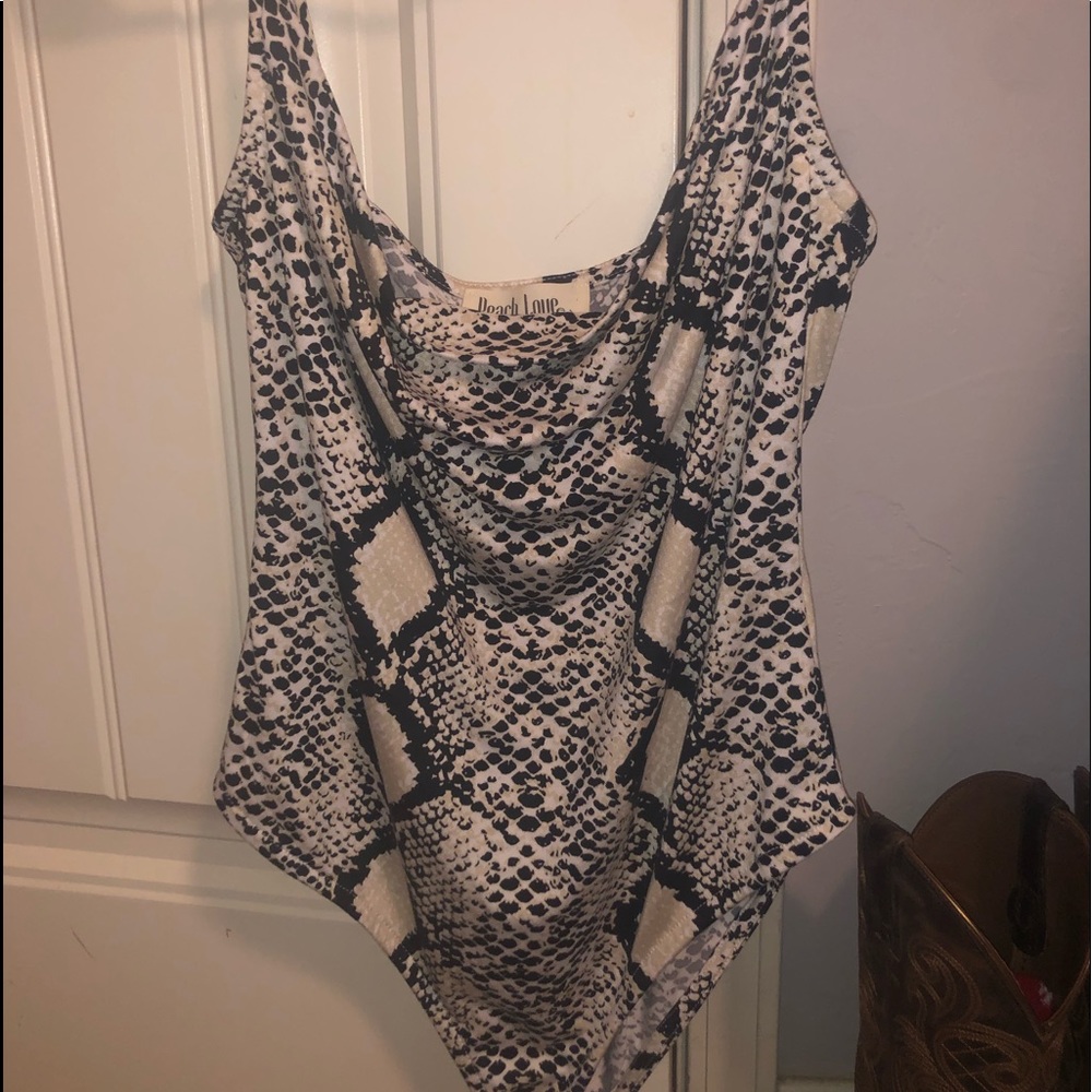Snake skin cowl neck bodysuit